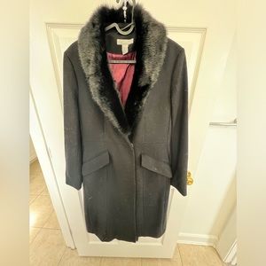 H&M belted faux fur collar coat